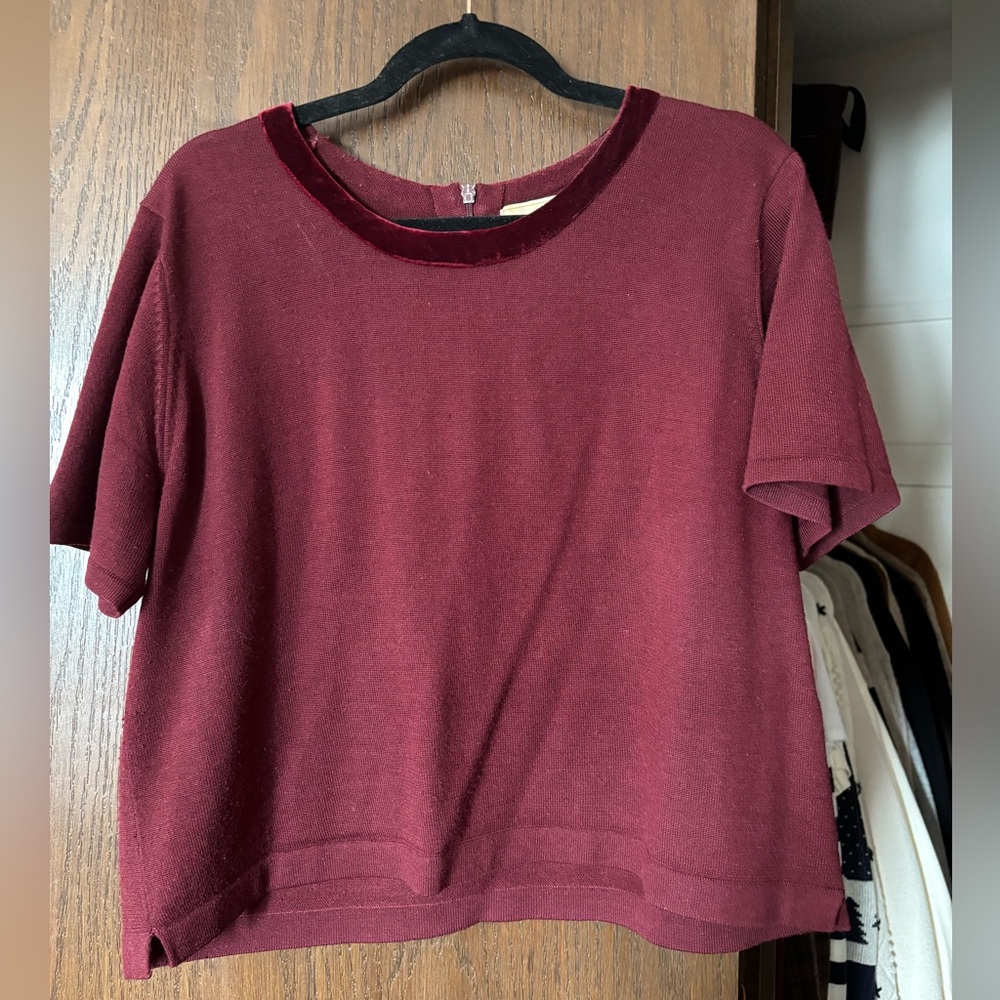 Vintage burgundy velvet collar top XL